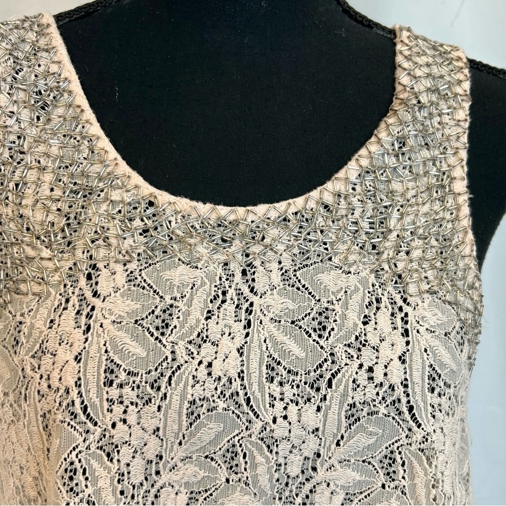 Astr the label blush pink silver beaded lace crop tank Sz M - Picture 3 of 11